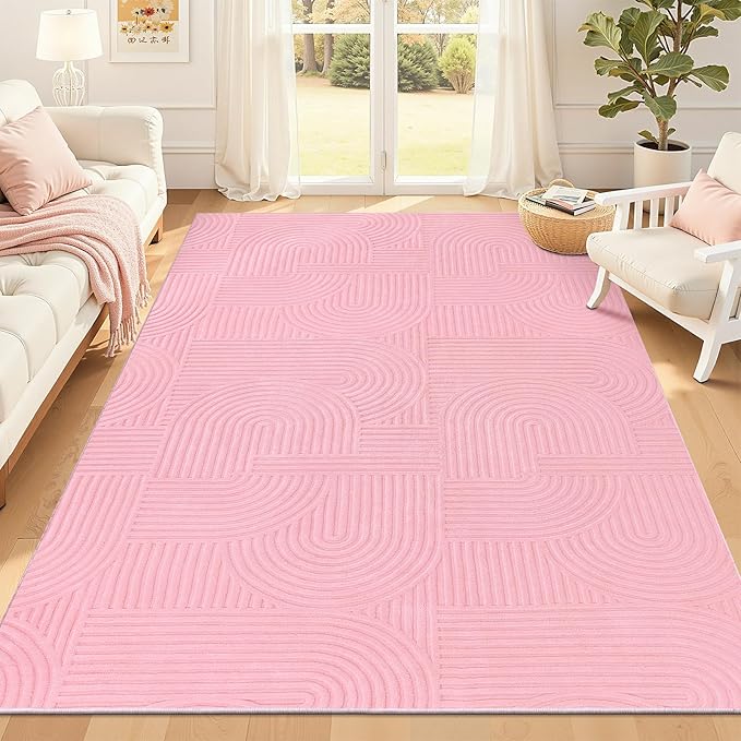 Pauwer Pink Area Rug for Girls Bedroom 6x9 Soft Fluffy Non Slip Machine Washable Rugs Arch Modern Indoor Mat Fuzzy Floor Carpet for Kids Nursery Living Room Dorm Playroom Dining Baby Home Decor