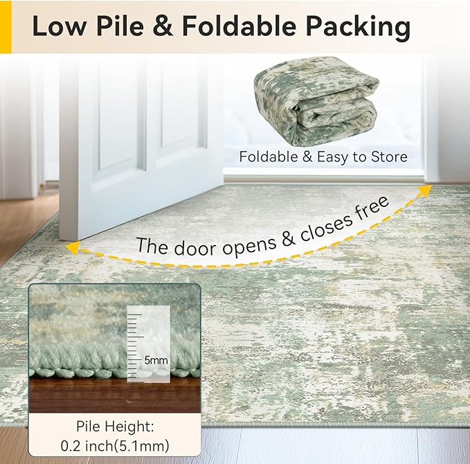 RELEANY Washable Area Rugs 8'x10' Non-Slip Modern Abstract Soft for Living Room Entryway Bedroom Nursery, Print Pattern, Light Green/Yellow