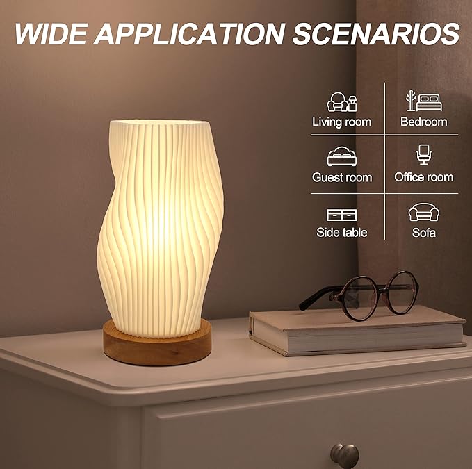 Zenply Novelty Small Table Lamp for Bedroom,Vintage Style Striped Small Night Light Lamp, Mini Bedside Lamp for Living Room Nightstand Small Space Kids Room Living Room Office Dorm (SM), Warm-SM