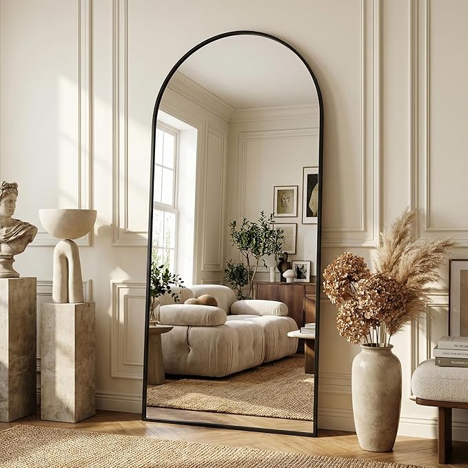 Suidia 71"x28" Arched Full Length Mirror with Stand, Full Body Mirror with Aluminum Frame, Freestanding/Leaning/Wall-Mounted, Floor Mirrors for Bedroom, Living Room, Entryway, Dressing Room, Black