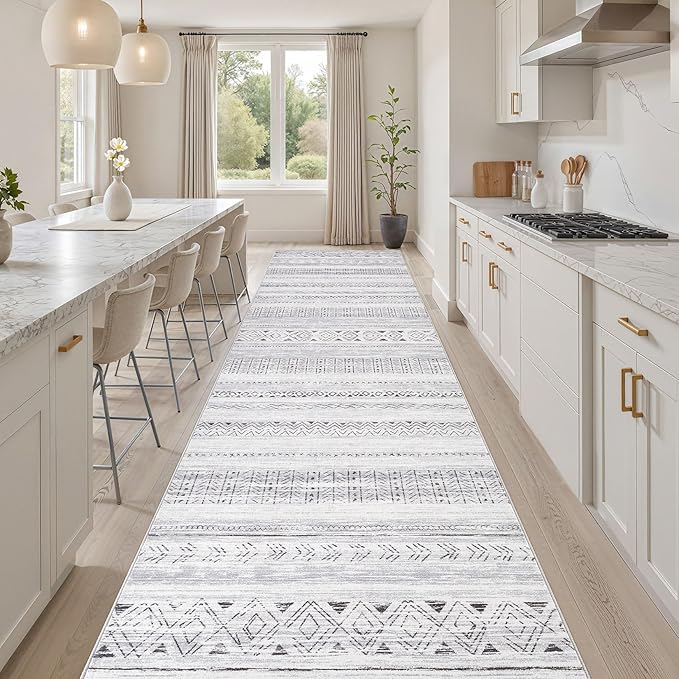 cotiled Hallway 3x12 Runner Rugs: Washable Boho Rugs with Non Slip Backing Large Soft Indoor Stain Resistant Carpet for Living Room Bedroom Farmhouse Dining Room Lightweight Home Decor Dark Grey