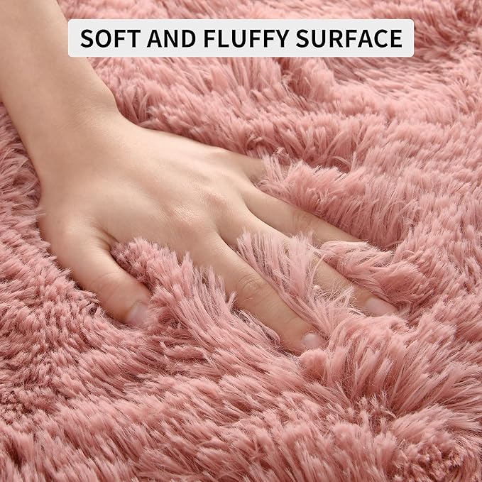 Tepook Super Soft Fluffy Rugs for Living Room, Area Rugs 8x10 for Bedroom, Modern Shaggy Rug Fuzzy Carpets for Kids, Plush Indoor Nursery Home Decor Rug with Non-Slip Bottom, Blush
