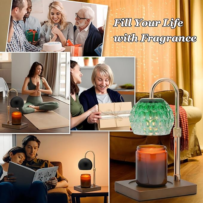 Cawalap Candle Warmer Lamp Timer - Christmas Gifts for Women Mom, House Warming Gifts New Home Decor Modern Farmhouse Decor, Glass Candle Warmer Wax Melt with 2 Bulbs Green
