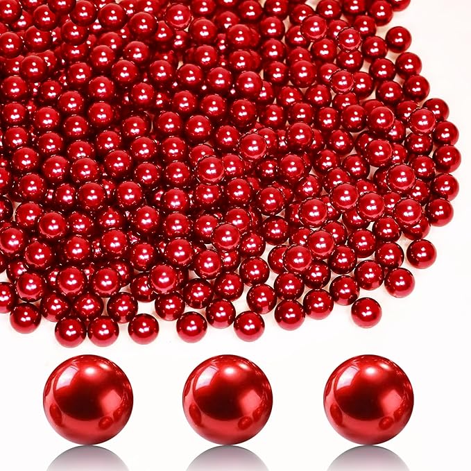 2800Pcs Red Vase Filler Pearl Beads for Crafting 6mm Beads No Holes Decor Suitable for Wedding Decor, Party Decorations, Centerpiece Table Decorations