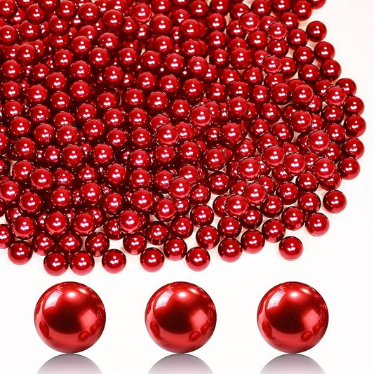 1400Pcs Red Vase Filler Pearl Beads for Crafting 8mm Beads No Holes Decor Suitable for Wedding Decor, Party Decorations, Centerpiece Table Decorations
