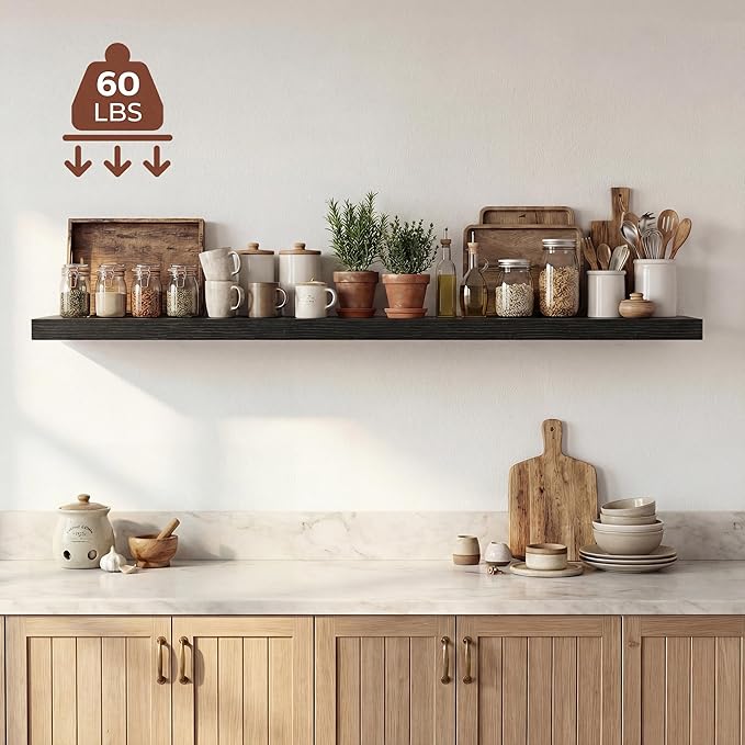 Dreamland 55 Inches Floating Shelves for Wall, 9.3" Deep Long Floating Shelves Set of 1, Large Display & Storage Shelf, Wall Shelf for Bathroom Bedroom Living Room Kitchen Office, Black