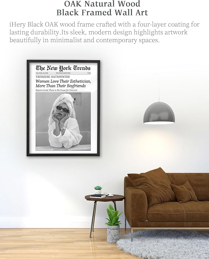 iHery Premium Natural Black OAK Wood 12x16in Trendy Framed Wall Art, Vintage Women Love Their Esthetician,More Than Their Boyfriends Canvas Wall Decor For Salon Dorm Bedroom Living Room 1Pack