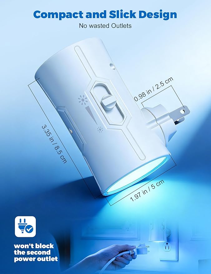fesnne Night Light, LED Night Lights Plug into Wall 2 Pack Blue 0-100LM Adjustable Brightness Light Sensor Plug in Night Light for Hallway, Bathroom, Adult