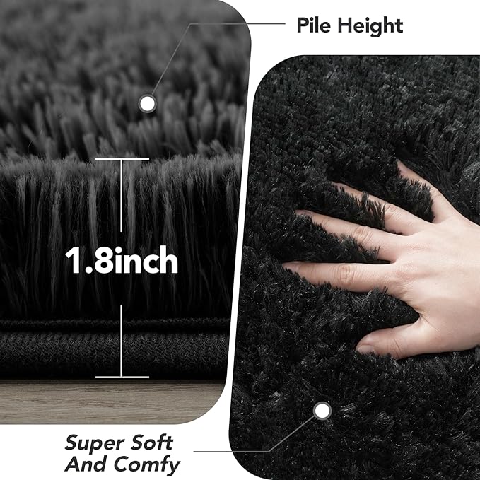 Fluffyrug Large Rugs for Living Room 10x14: Black Extra Large Area Rugs 10x14 Living Room - Black Big Area Rug