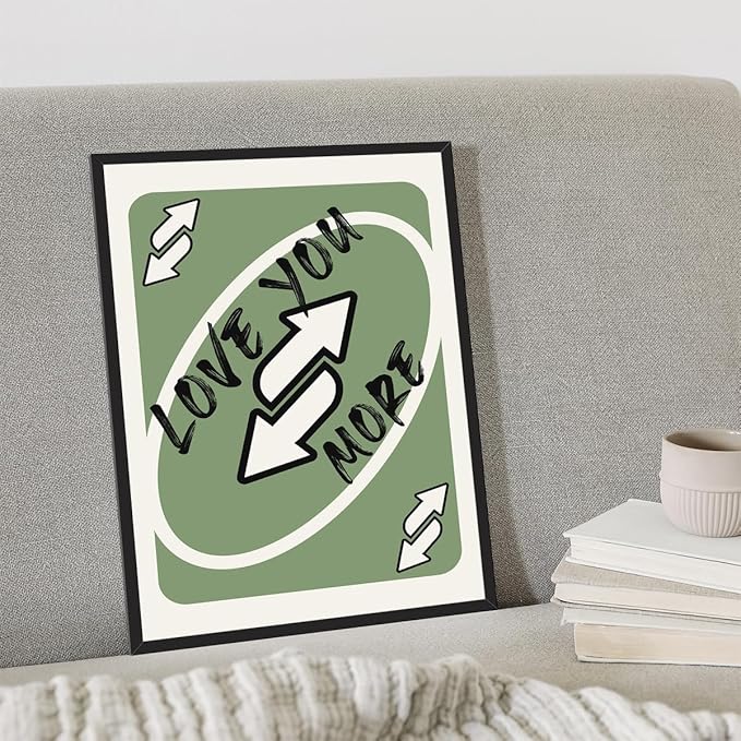 Trendy Sage Green Canvas Wall Art, Love You More Quote Aesthetic Poster, Retro Playing Card Art Print, Preppy Girly Bedroom Wall Decor, Cute Arrows Sign Picture 8x12in Framed