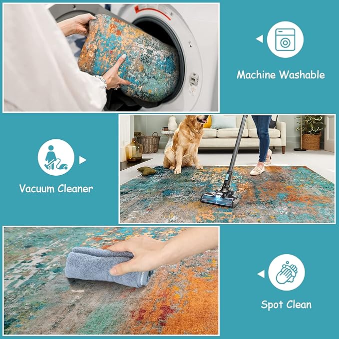 Lahome Modern Abstract Rug - 2x8 Colorful Hallway Runner Rug, Non Skid Washable, Bathroom Carpet, Indoor Floor Entryway Runner for Living Dining Bedroom Kitchen