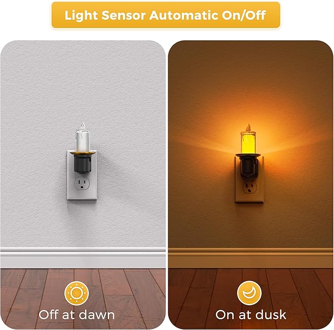 L LOHAS LED Night Light, 2Pack Transparent Candle Night Lights Plug into Wall, Amber Nightlight with Light Sensor, Flameless Fake Candles, 0-100LM Dimmable Decorative Nightlights for Hallway Bedroom