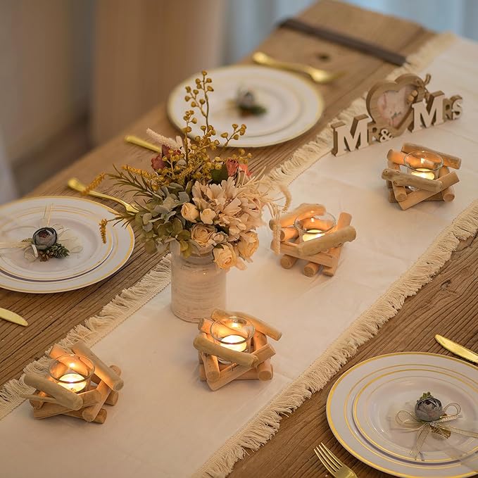 Sziqiqi Handmade Wooden Tea Light Candle Holder with Glass Cup Rustic Country Coastal Style for Farmhouse Home Decoration Home Altar Decoration Holoday Wedding Decoration Pack of 4