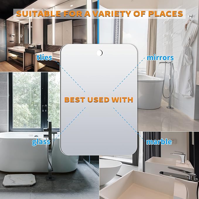 Shower Mirror Fogless for Shaving, Medium 8 x 6 inches Small Mirror for Wall Camping, Frameless Portable Hanging Travel Mirrors, Unbreakable Handheld Locker, Makeup Plastic, Shave Mirrors, Bathroom