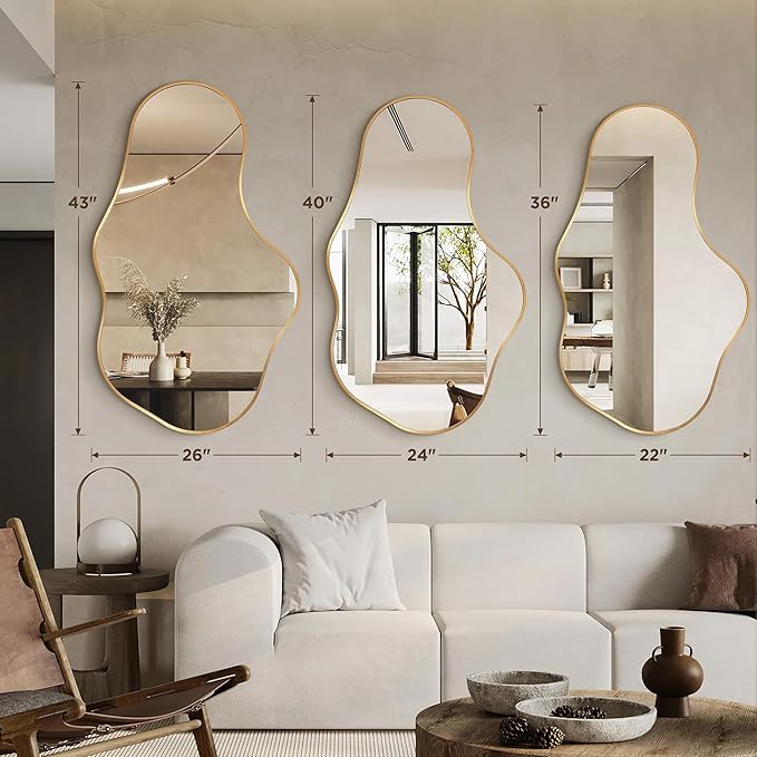 Dorlicecass Irregular Wall Mirror - Wall Mirrors Decorative 22"x 36" Asymmetrical Abstract Mirror Aviation Aluminum Alloy Frame Unique for Bathroom, Bedroom, Living Room, Cloakroom, Entryway Gold