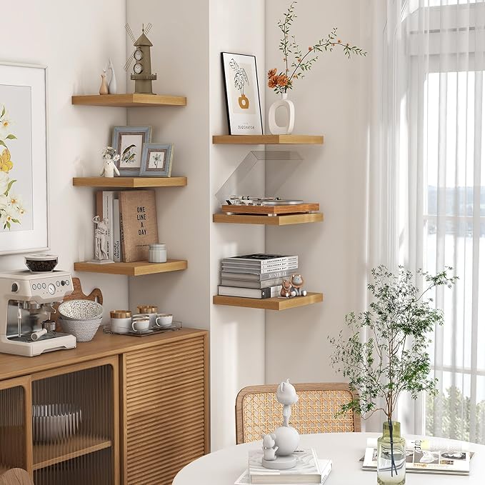 Square Floating Shelves for Wall 12"W x 12"D x 1.2"H, Small Engineered Wood Wall Shelves with Invisible Brackets for Living Room Bedroom Bathroom Office Kitchen Storage Decor, Oak Finish, Set of 3