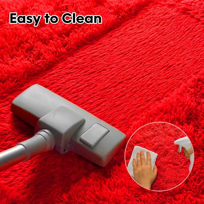 8x10 Area Rugs Living Room, Large Plush Fluffy Bedroom Carpet, Non-Slip Upgraded Indoor Thick Soft Rug, Modern Plush Carpet Suitable for Kids Home Decor Aesthetics Dorm, Red.
