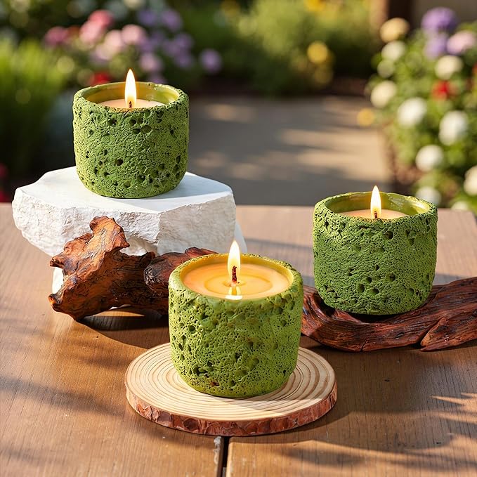 Viyffo 3 Pack Green Citronella Candles Outdoor, Citronella Candle Set Indoor, Lemongrass Candles for Home Scented, Non Toxic Soy, Ceramic Jar for Patio Décor & Camping Gift (6oz, 12 Hour Burn Each)