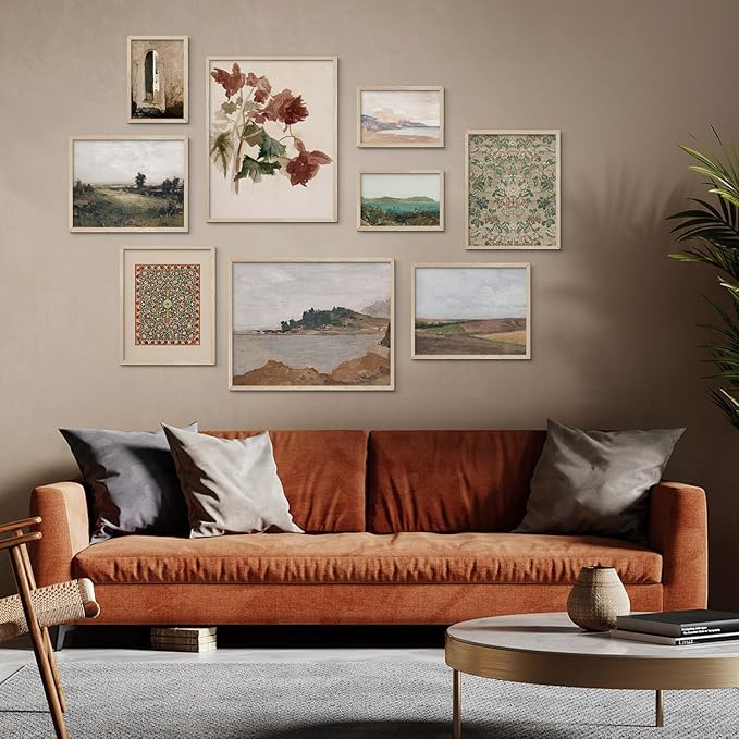 Habseligkeit Retro Prints for Wall Decor, Vintage Wall Art Prints,Aesthetic Landscape Home Decor Unframed, Set of 9