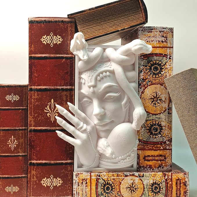 Medusa 3D Printed Decorative Bookend Lightweight Durable Book Shelf Accessories for Friends Stylish Bookend Ideal Home Decor Essential for Book Lovers (White Medusa)