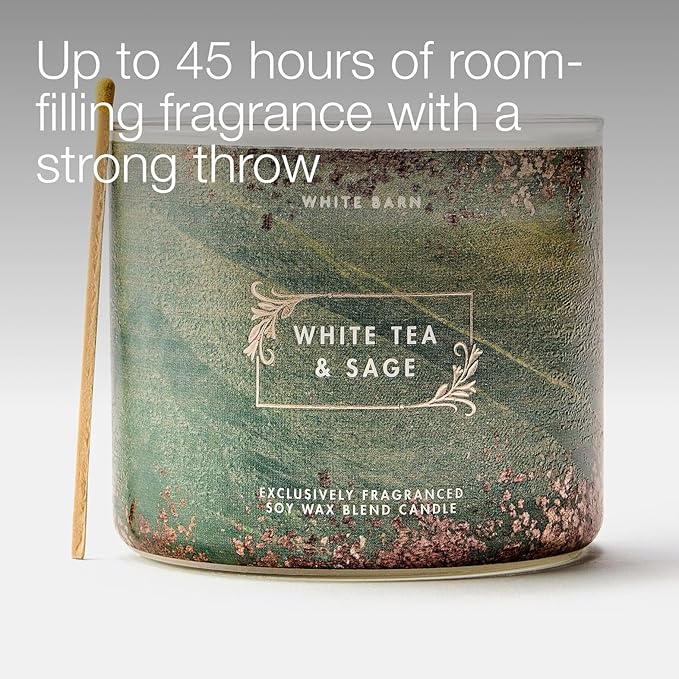 Bath & Body Works White Tea & Sage 3-Wick Candle - Scented Candle for At-Home Use - Long-Lasting, Room-Filling Fragrance - High Fragrance Oil Concentration - Soy Wax Blend