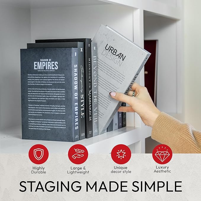 Decorative Books | Black 10 Book Set with 3 Sizes | Preassembled with Hidden Storage | Perfectly Stackable for Easy Home Staging | Book Decor to Elevate Your Space | Home Decor Made Simple!