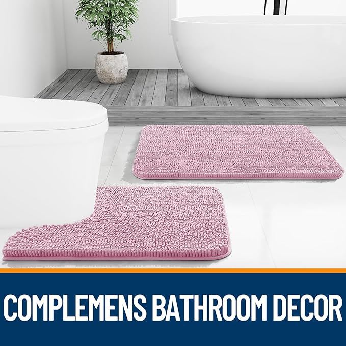 OLANLY Large Bathroom Rugs 50x30, Extra Soft Absorbent Chenille Bath Rugs, Rubber Backing Quick Dry, Machine Washable Bath Mats for Bathroom Floor, Tub and Shower, Home Decor Accessories, Dusty Rose