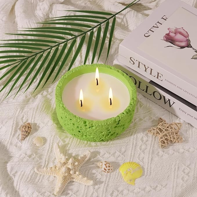 Viyffo 20oz Large Scented Candle - Sage & Bergamot, 3 Wick Home Scented Candle, Non Toxic Soy Candle for Women and Men, Lemon Green Textured Ceramic Jar, Luxury Fragrance, Modern Home Décor & Gift