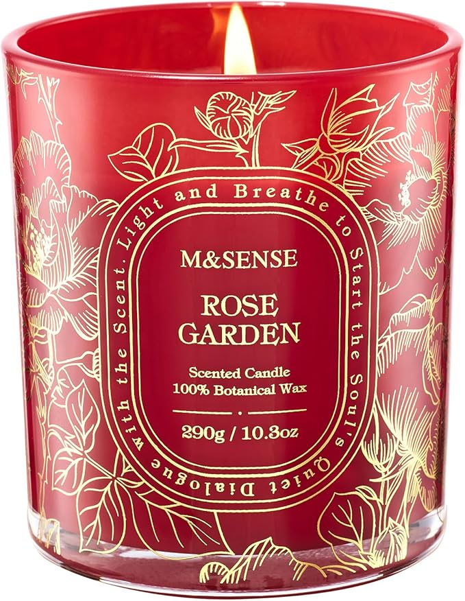 M&SENSE Rose Garden Scented Candle, Toxin-Free Soy Wax Clean Burn, 55 Hours Long Burning 10.3oz, Romantic Stress Relief Aromatherapy Candles, Home Fragrance Decor Gifts for Women
