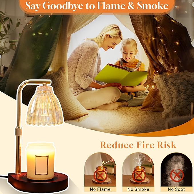 AIFEI Candle Warmer Lamp with Timer, Dimmable Candle Lamp with Adjustable Height, Birthday Gifts for Women Mom, House Warming Gifts New Home, Candle Lamp Warmer for Jar Candles with 2 Bulbs - Wood