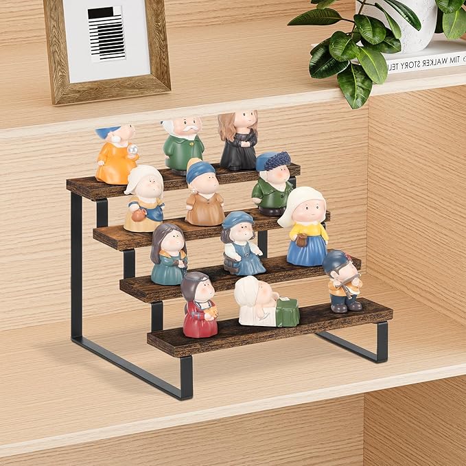 YINMIT Wooden Perfume Organizer, Tiered Cologne Organizer for Men, Black Cologne Stand Perfume Stand, Risers Display Stands for Perfume, Makeup, Cupcake, Dessert, Party (4 Tier Retro, 11.8 In)