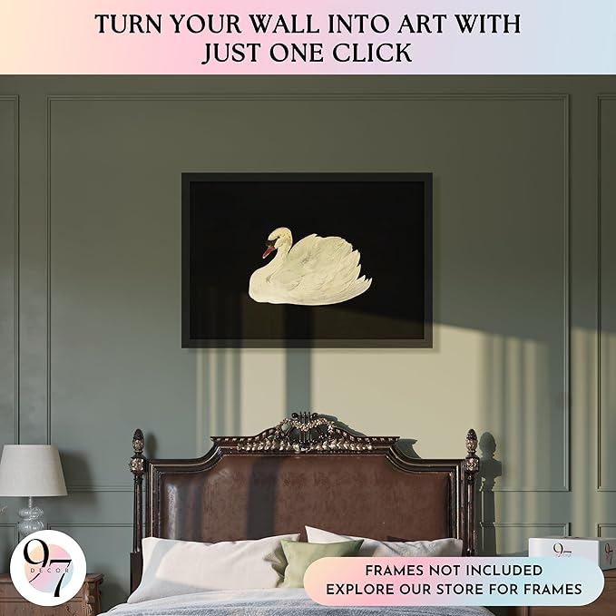 97 Decor Extra Large Vintage Wall Art For Living Room Unframed - 24x36 Big Vintage Pictures Wall Decor, Classic Animal Swan Print, Fine Art Paintings Moody Artwork French Decorations For Bathroom Bedroom