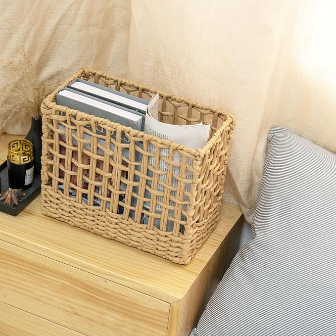 YRMT Magazine Holder Paper Rope Woven Storage Basket for Magazines, Newspapers, Books Decorative Folder Organizer Bin for Home Office