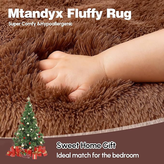 6x9 Rugs for Living Room, Rugs for Bedroom, Plush Fluffy Carpet, Non-Slip Upgrade Brown Rug, Suitable for Kids Home Decor Aesthetics Dorm.