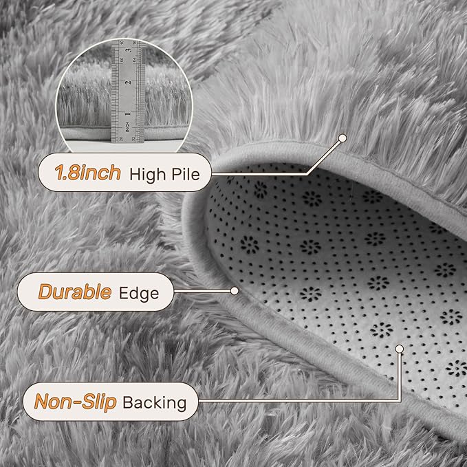 Area Rugs for Living Room 8x10 Feet, Soft Fluffy Shagg Plush Bedroom Rug Non-Slip,Large Carpet for Nursery Kids Dorm Home Decor Grey White Stripe