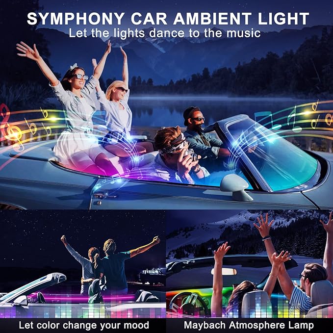 Dreamcolor Acrylic Interior Car LED Strip Light with Wireless APP, RGB 10 in 1 with 175 inches 593 LEDs Fiber Optic Ambient Lighting Kits, 16 Million Colors Sound Active Function Car Neon Lights