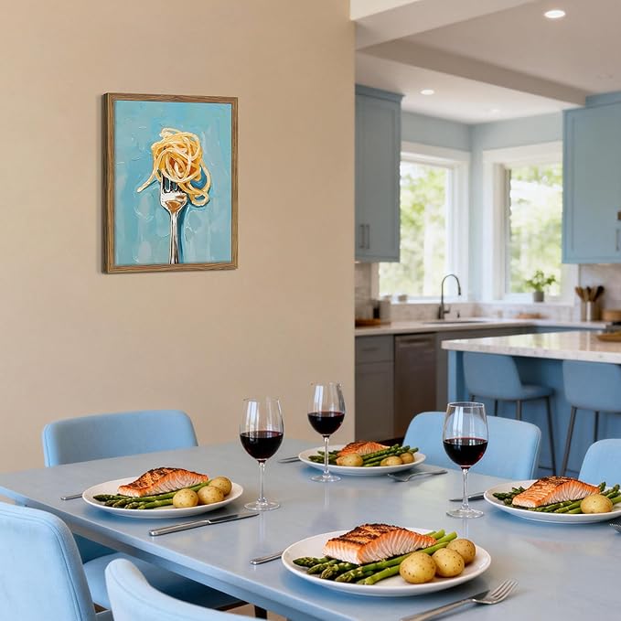 Framed Kitchen Wall Art, Vintage Spaghetti Canvas Wall Decor, Rustic Farmhouse Still Life Oil Painting, Trendy Funny Kitchen Food Artwork Prints Pictures for Dining Room Decorations 16x24 Inch