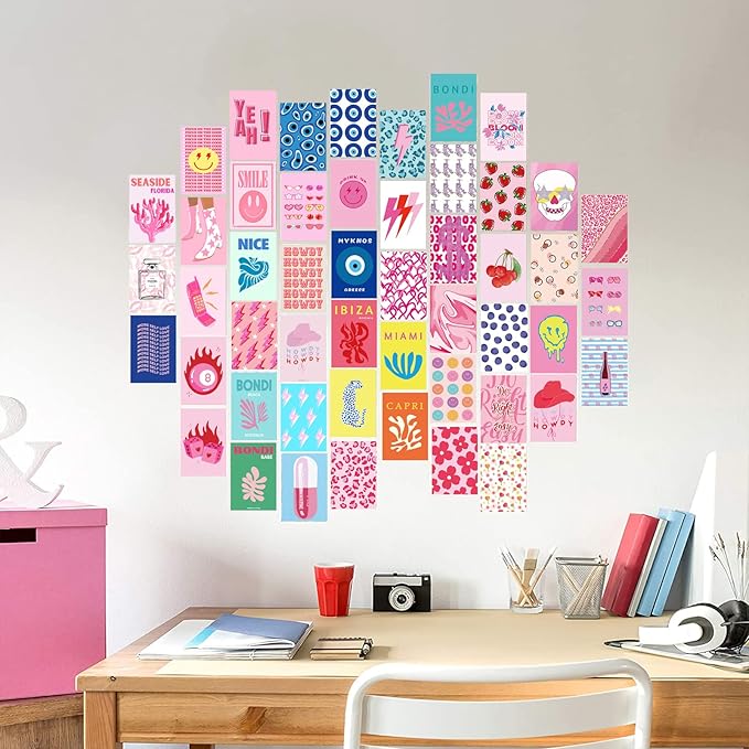 KBKBART 70pcs Preppy Room Decor, Aesthetic Pictures, Cute Trendy Pink Photo Collage Kit 4"x6" Hot Pink Preppy Wall Art Posters/Things for Teen Girls Bedroom Dorm
