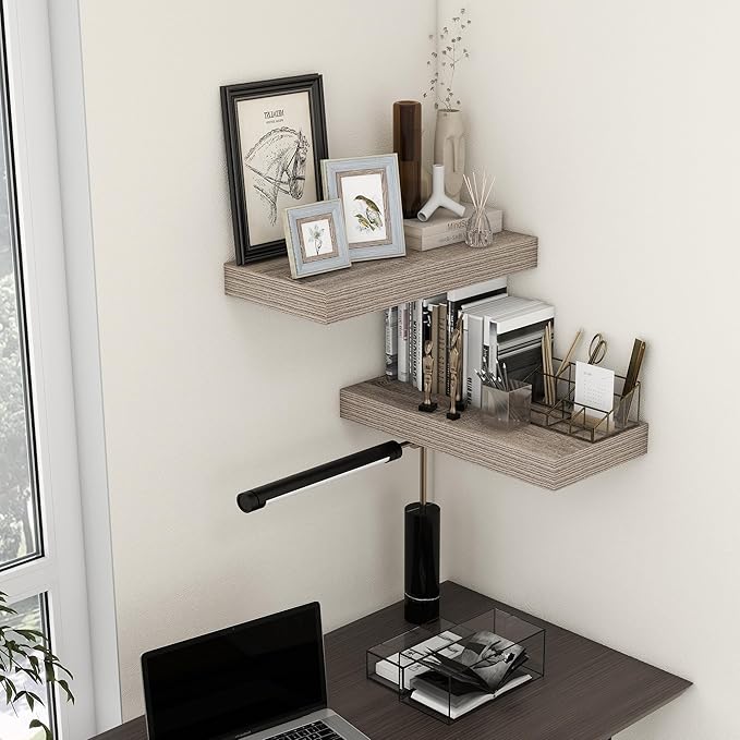 FLYJOE Deep Floating Shelves | 24 Inch Grey Floating Shelves Set of 2 | 12 Inch Deep Rustic Wood Shelves for Wall | 24" W x 12" D Grey Shelves for Living Room Bathroom Laundry Room Kitchen