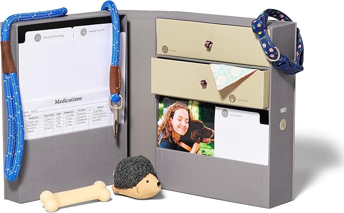 Savor | Pet Memorial Box for Dog, Cat, and Other Pets | Pet Loss Sympathy Gift and Keepsake Box for Vet Records, Tags, Collars, Toys, and More (Gray, Standard Style)
