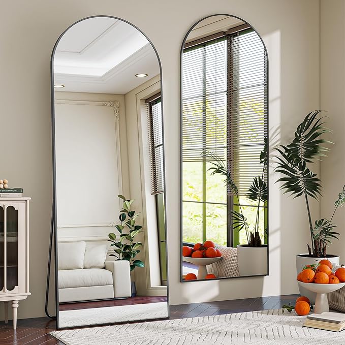 64"x21" Arched Mirror Full Length, Standing Floor Mirror, Wall Mounted Mirror with Aluminum Frame - for Standing, Leaning or Hanging, for Living Room Dressing Room, Black