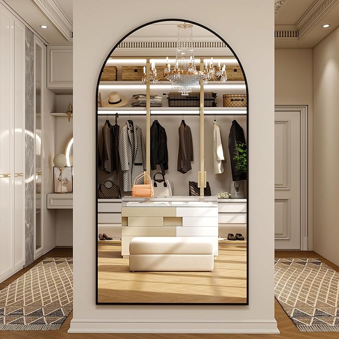 86" x 40" Large Arch Full Length Mirror - Floor Full Body Mirror with Aluminum Frame - Standing, Leaning or Hanging, for Bedroom, Living Room, Black
