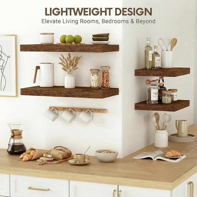 Vivelove 10 Inch Deep Floating Shelves 24 inch Long, 24 x 10 Wide Wall Shelves with Invisible Brackets, for Bedroom Bathroom Living Room Kitchen Office, Farmhouse Home Decor, Set of 2, Rustic Brown