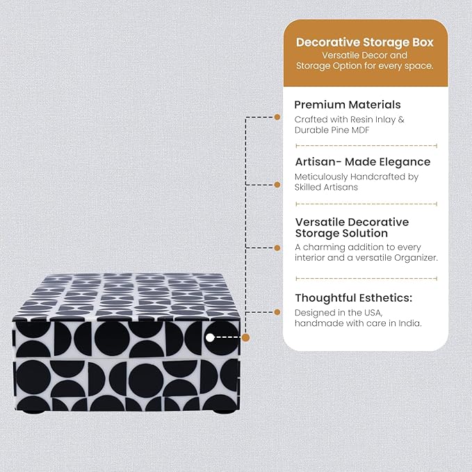 Handicrafts Home Large Decorative Storage Box with Lid – 8x5x2” Coffee Table Organizer, Keepsake- Decorative Boxes for Home Decor, Stylish Decorative Box for Office Decor- Geopop- Black White