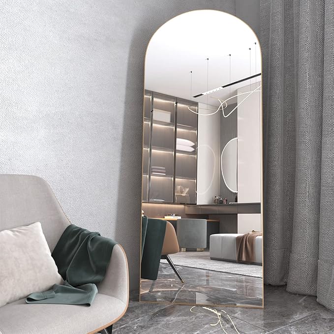 Arched Floor Mirror 65"x24" Gold Arch Full Length Mirror with Stand Large Wall Mirror Full Body Mirror Standing Hanging or Leaning Against Wall for Bedroom Entry, Bedroom, Living Room