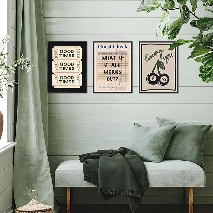 Dytila Floating Framed What If It All Works Out Quote Wall Art Set of 3, Retro Good Times Trendy Pictures Wall Decor Lucky You Vintage Room Aesthetic Paintings, Prints for Apartment Decor 16x24 in