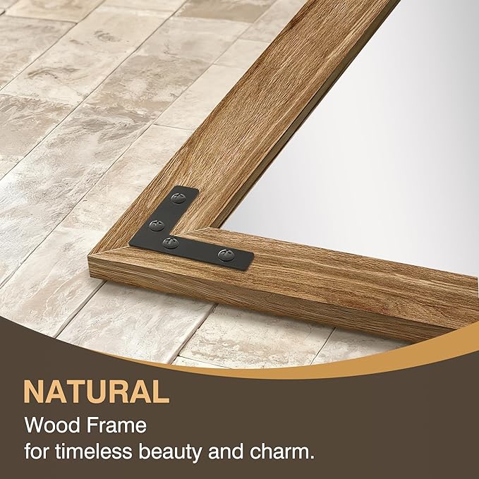 Wooden Bathroom Mirror for Wall, 38"x26" Solid Wood Frame Vanity Mirror, for Farmhouse, Bedroom, Living Room, Entryway Decor, Hangs Vertically or Horizontally