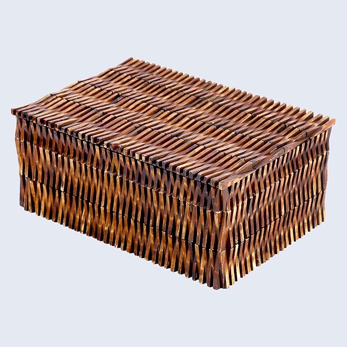 Handicrafts Home Large Decorative Storage Box with Lid – 12X8X5” Coffee Table Organizer, Keepsake- Decorative Boxes for Home Decor, Stylish Decorative Box for Office Decor-Mekong Lotus