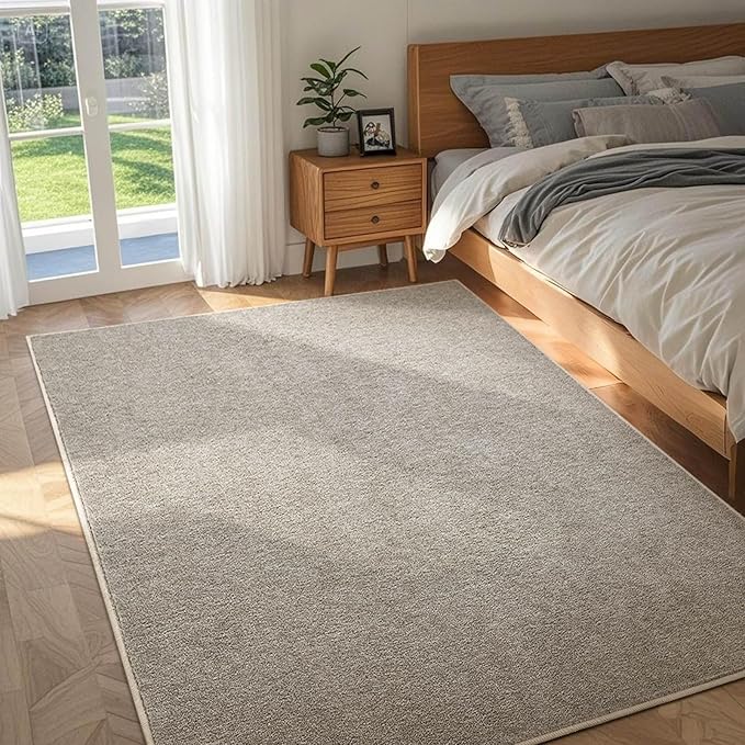 FinRèc 4x6 Washable Area Rugs for Bedroom Living Room, Low Pile Thin Rug Solid Color, Non-Slip Carpet Indoor for Home Decor (Greige/White)