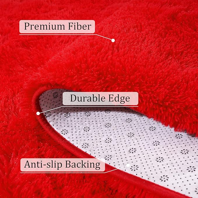 BENRON Fluffy Runner Rugs 2x4, Soft Long Runners for Bedroom Hallyway Entryway Kitchen, Washable Fuzzy Throw Rug for Kids Girls Room Decor Photo Prop, Red